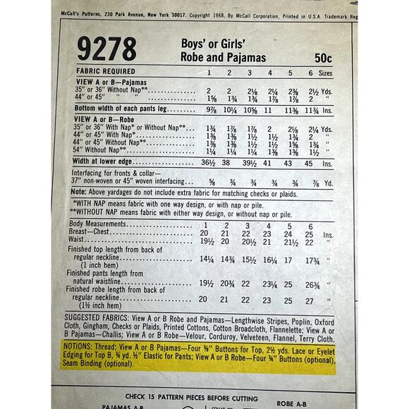 McCalls 9278 Sewing pattern kids pajamas robe size 6 - Picture 4 of 7